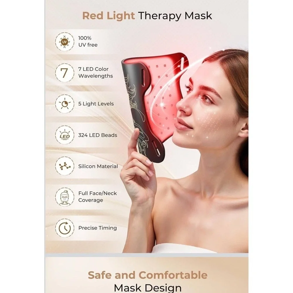 (33Lovsheme LED Face Mask Light Therapy, Enhance Red Light Therapy Mask for Face